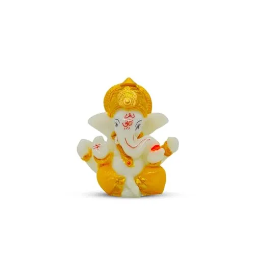 SMRK Lord Ganesha Idol for Car Dashboard – Yellow Ganpati Figurine Showpiece for Good Luck, Home Decor, and Gifts