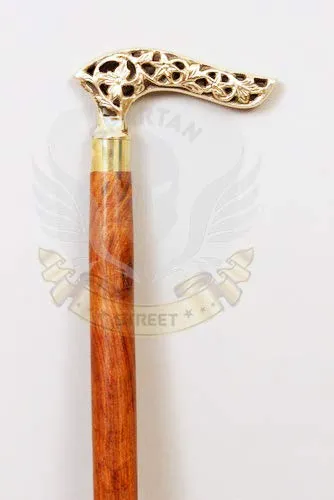 Spartan Street Elegant Brass Designer Handle Support Walking Stick Royal Collectible Walking Stick