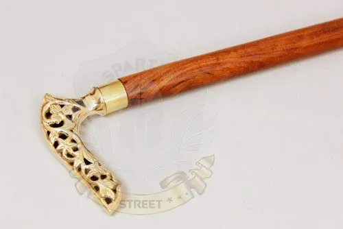 Spartan Street Elegant Brass Designer Handle Support Walking Stick Royal Collectible Walking Stick