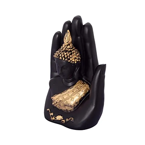 SR Decor Golden Handcrafted Palm Buddha statues for living room Polyresin Showpiece (12.5 cm x 7.5 cm x 17.5 cm, Black)