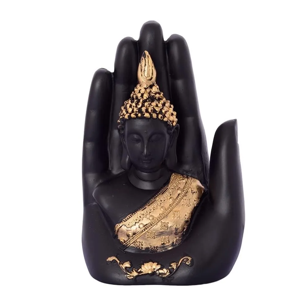 SR Decor Golden Handcrafted Palm Buddha statues for living room Polyresin Showpiece (12.5 cm x 7.5 cm x 17.5 cm, Black)