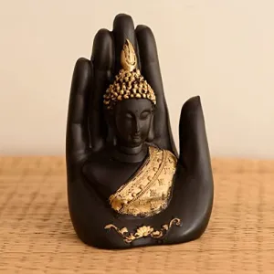 SR Decor Golden Handcrafted Palm Buddha statues for living room Polyresin Showpiece (12.5 cm x 7.5 cm x 17.5 cm, Black)