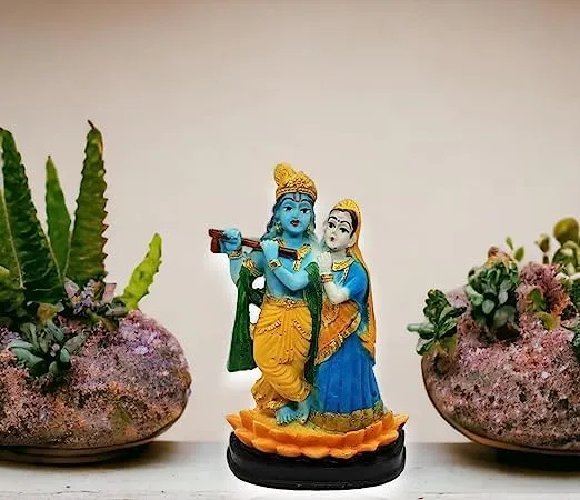 THE MLS Decorative Showpiece Radha Krishna Idol Statue Murti Figurine for Home Temple Poojan Use Office Temple, Car Dashboard