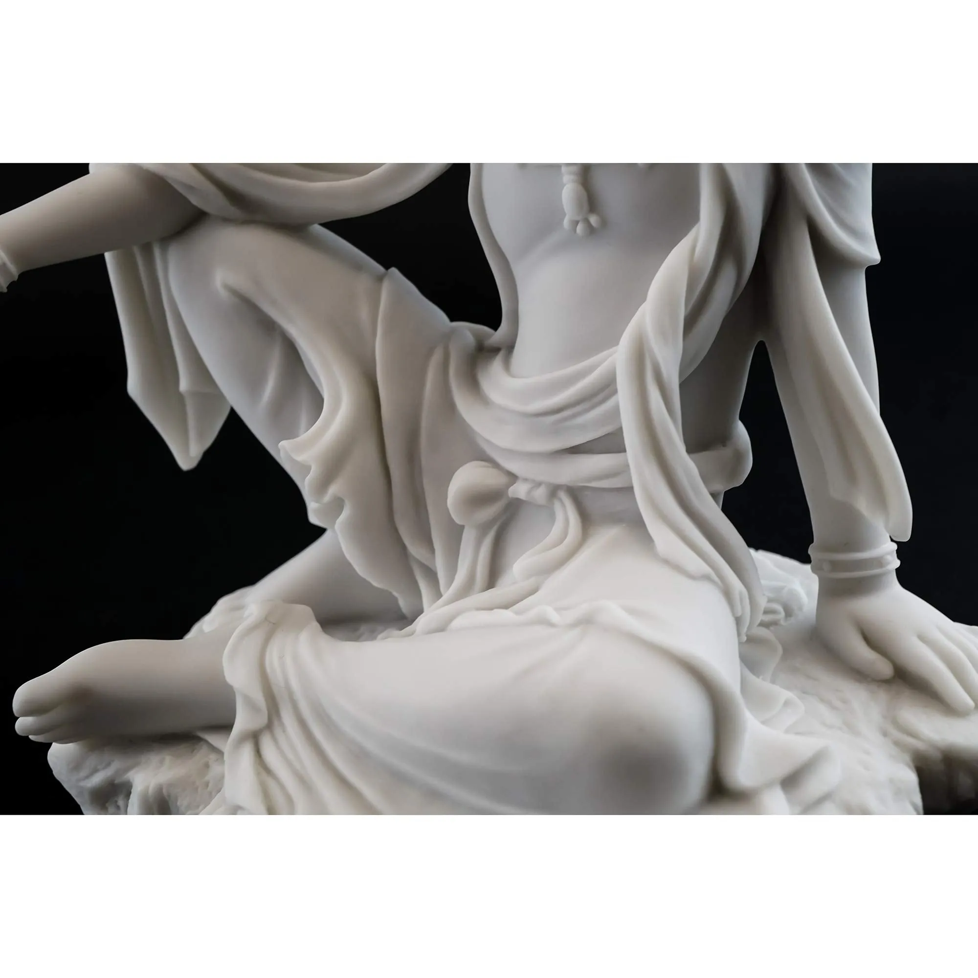 Top Collection Water & Moon Quan Yin Royal Ease Pose Statue- Buddhist Kwan Yin Goddess of Compassion and Mercy Sculpture in White Marble Finish - 7.25-Inch Collectible Figurine