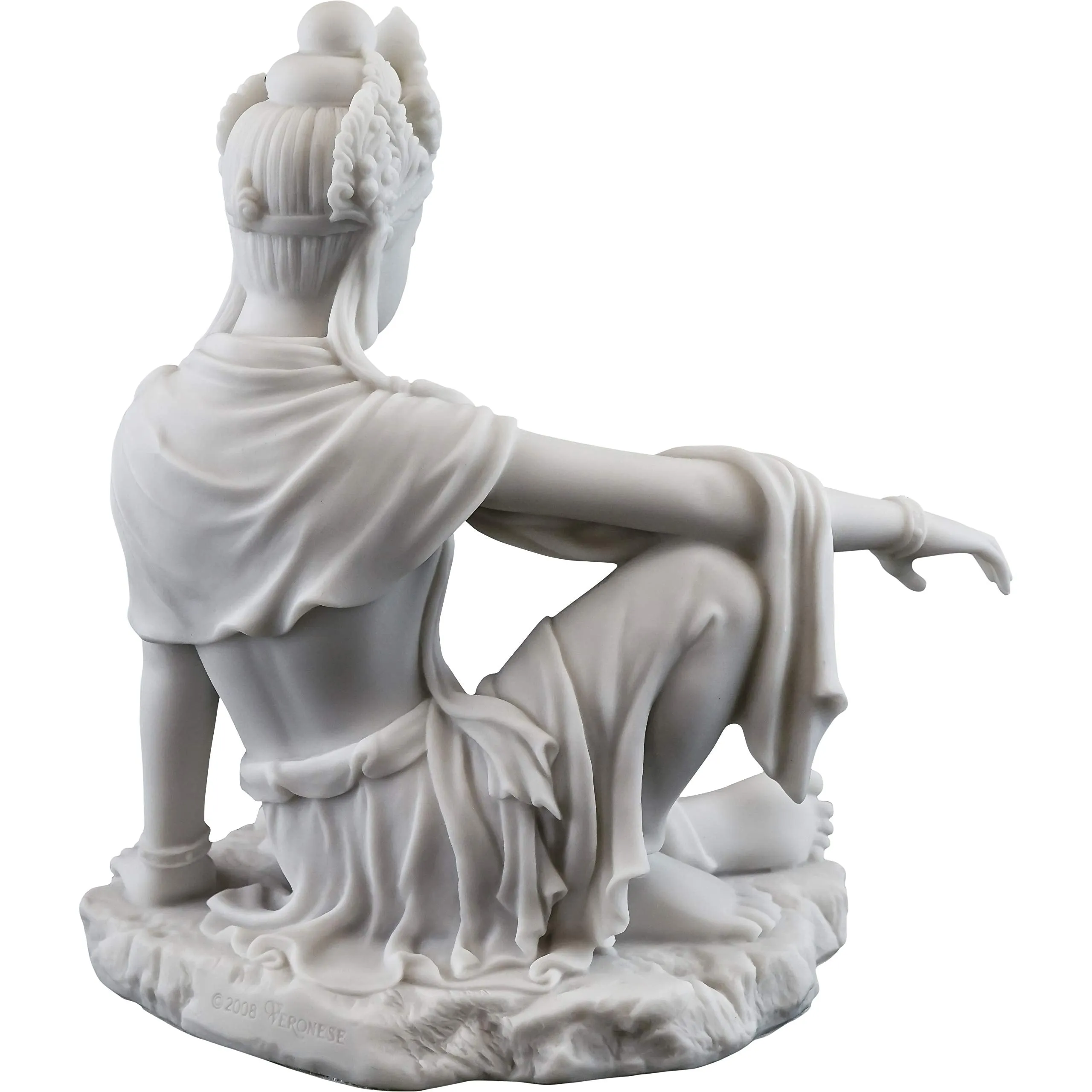 Top Collection Water & Moon Quan Yin Royal Ease Pose Statue- Buddhist Kwan Yin Goddess of Compassion and Mercy Sculpture in White Marble Finish - 7.25-Inch Collectible Figurine