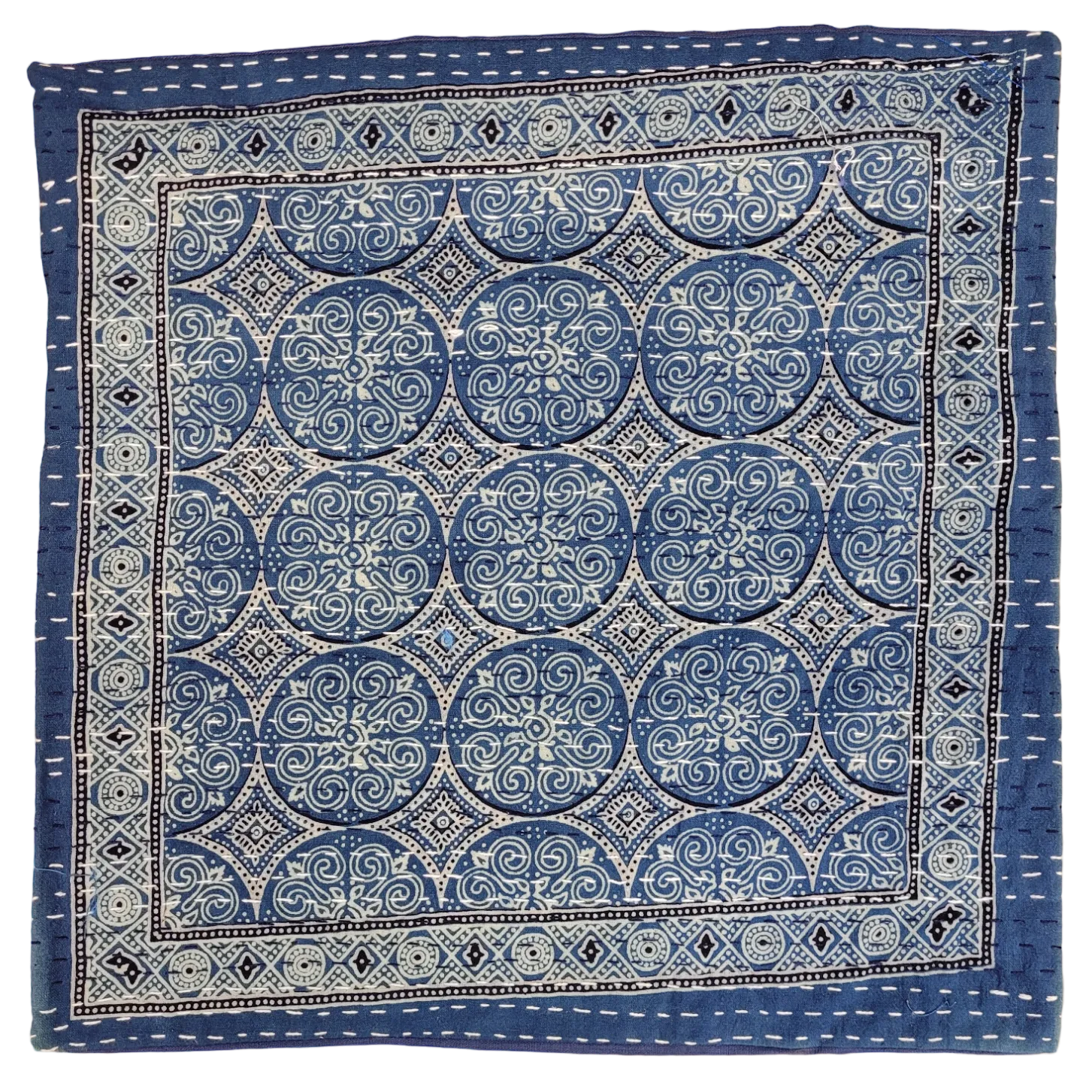 Traditional Blue 'Kantha' Cushion Cover