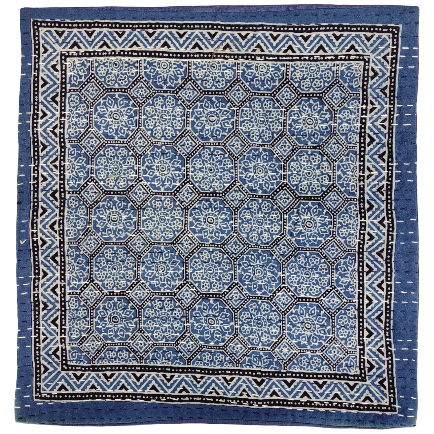 Traditional Blue 'Kantha' Cushion Cover