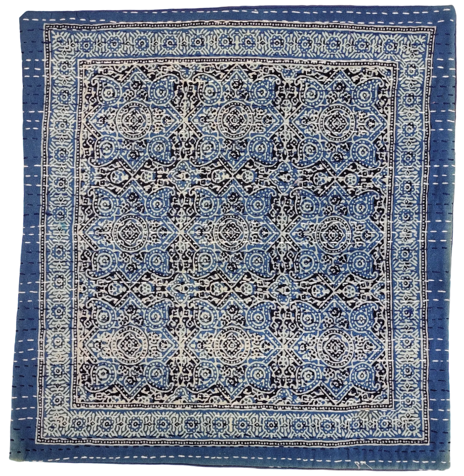 Traditional Blue 'Kantha' Cushion Cover