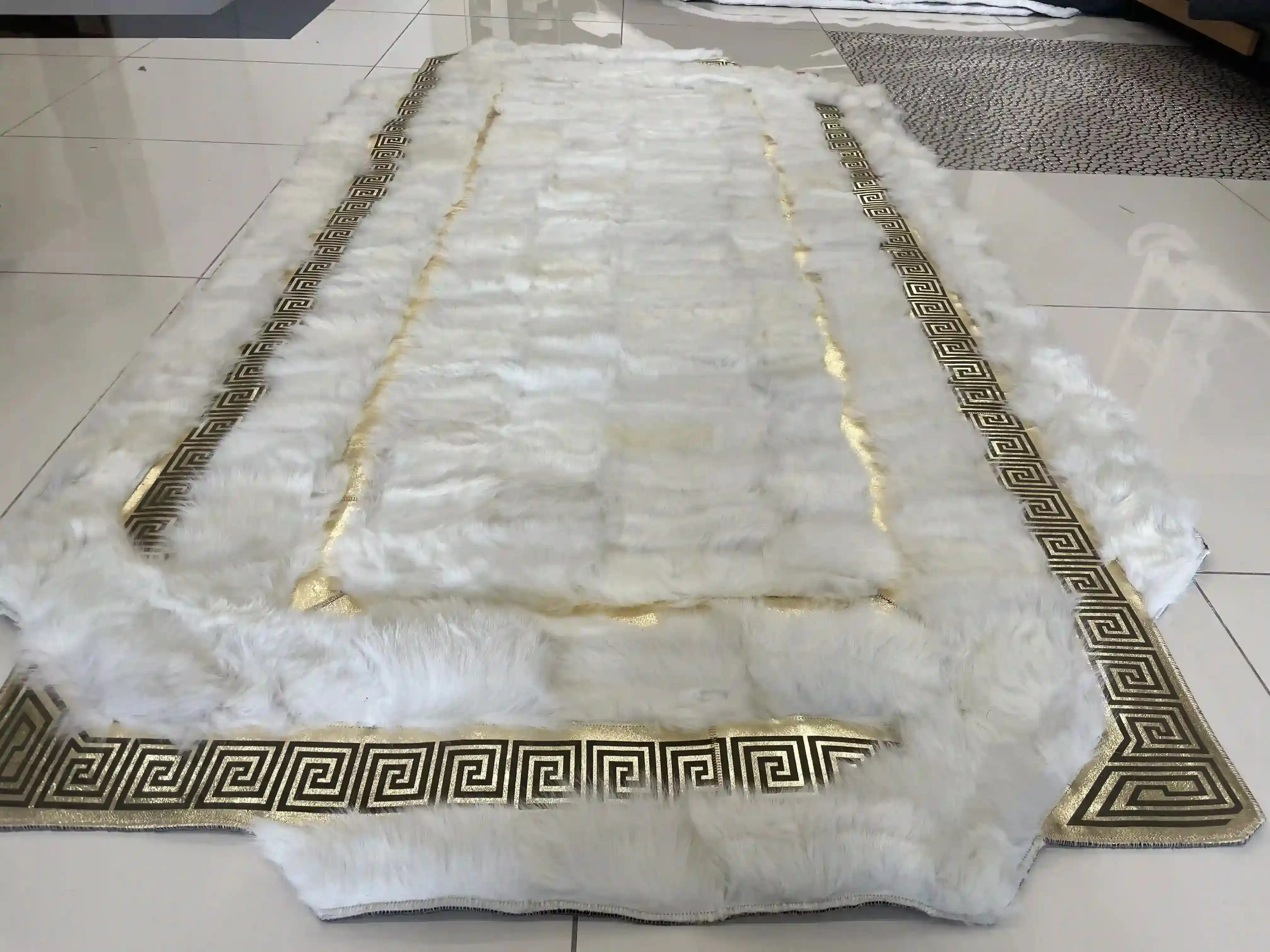 Unique Soft Fluffy White Gold Genuine Sheepskin Handmade Corridor Rug