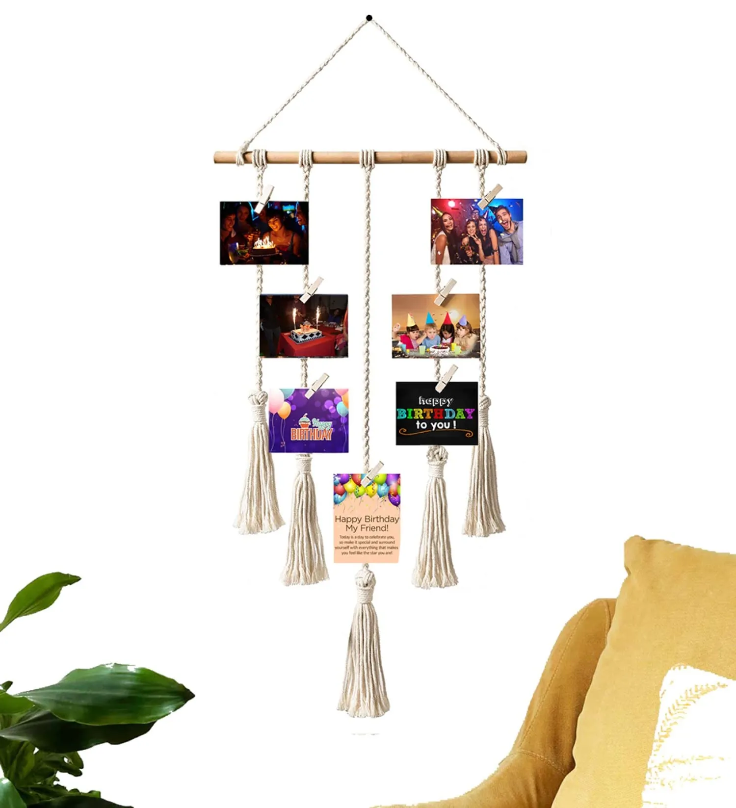 VAH Picture Photo Frame for Wall Decor Photos Pictures Organizer & Hanging Photo album with Wood Clips, Wall Hanging with Wall Décor