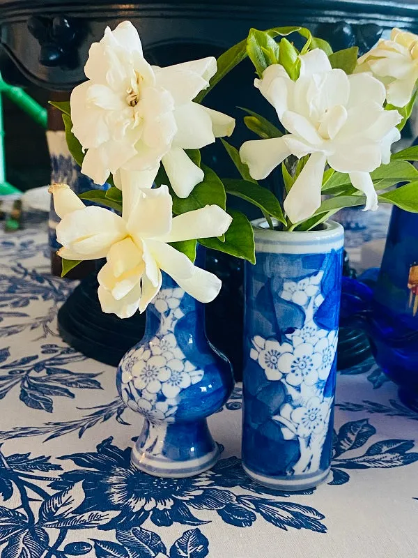 Vintage Chinoiserie Cherry Blossom Vases - Mini Blue and White, pair, bud vases