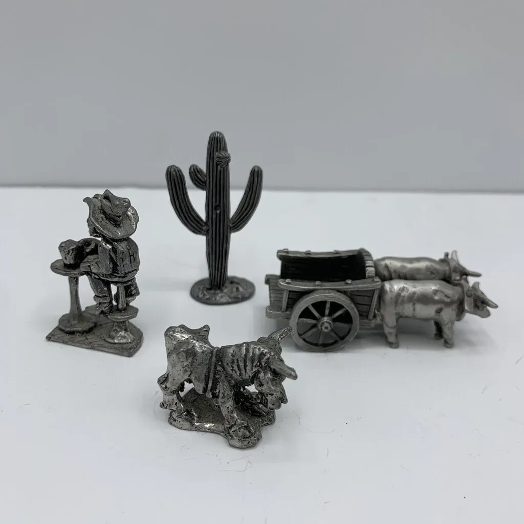 Vintage Western-Themed Pewter Miniatures, Lot of 4 /hg