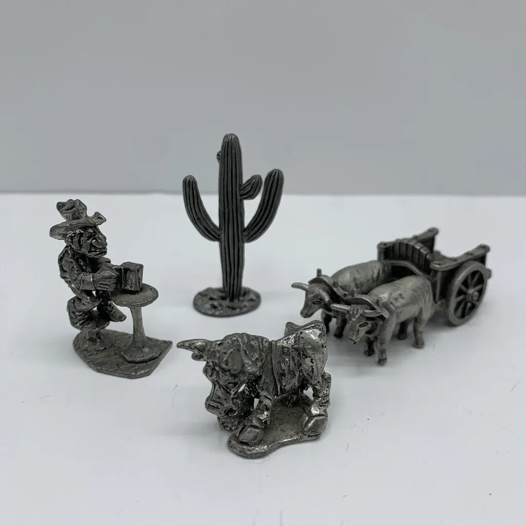 Vintage Western-Themed Pewter Miniatures, Lot of 4 /hg