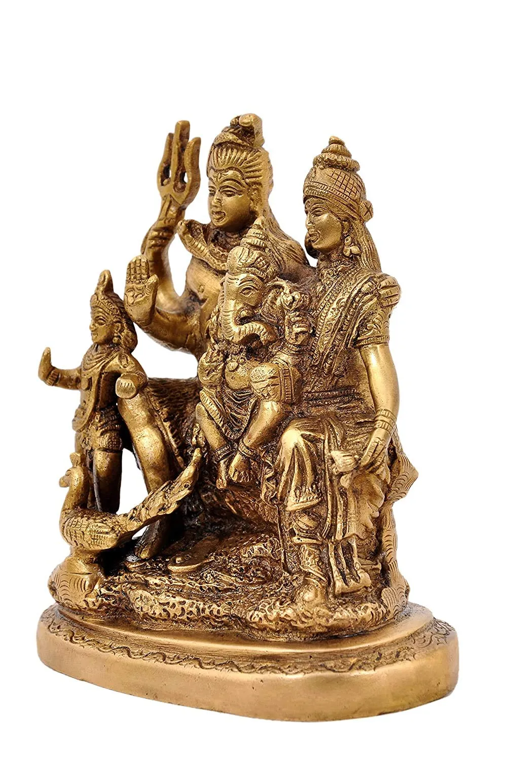 Virindavan Shopi Shiv Parivar in Gold Showpiece - 13 cm (Brass, Gold)