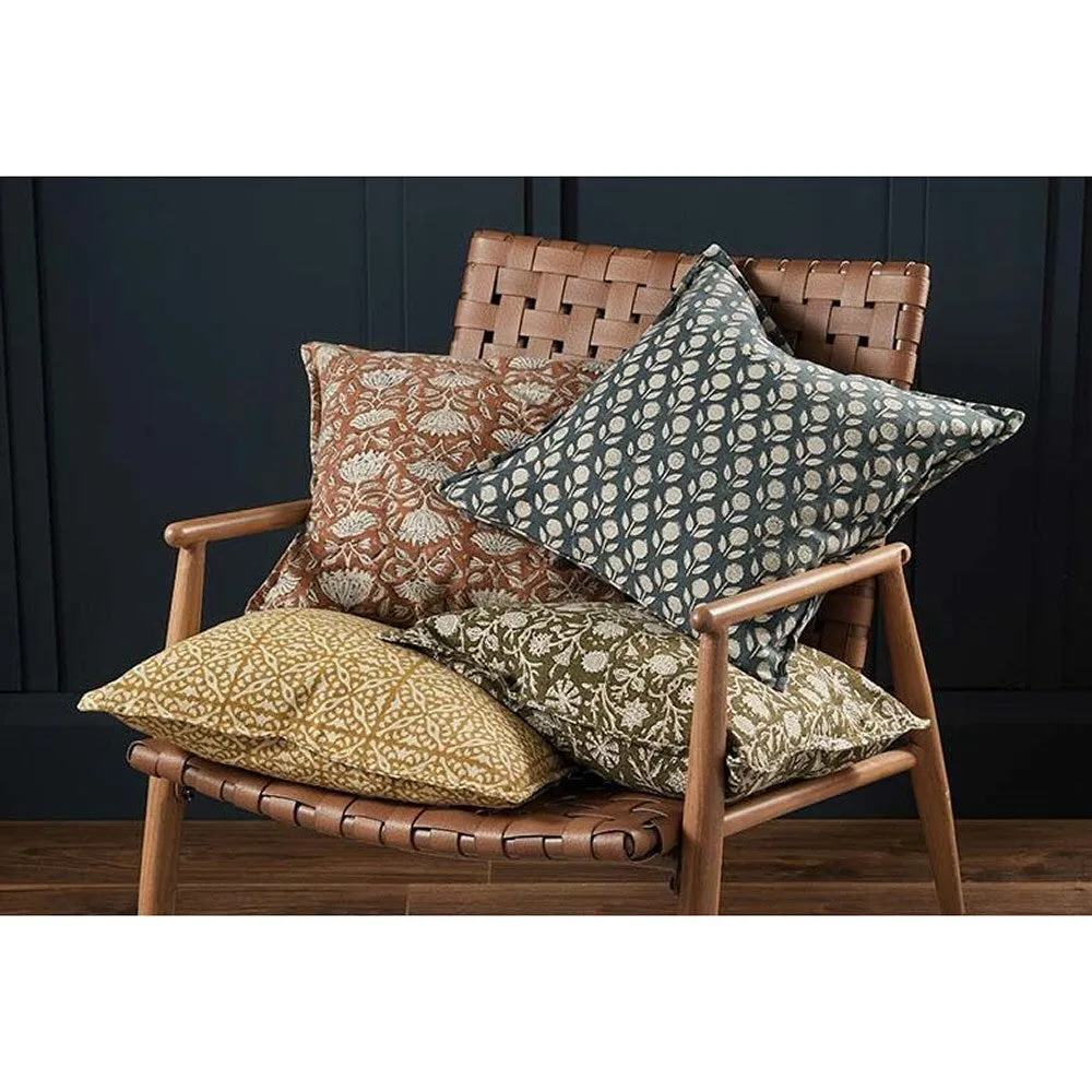 Walton & Co 43cm Olive Green Martta Handblock Print Cushion