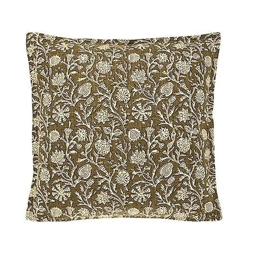 Walton & Co 43cm Olive Green Martta Handblock Print Cushion